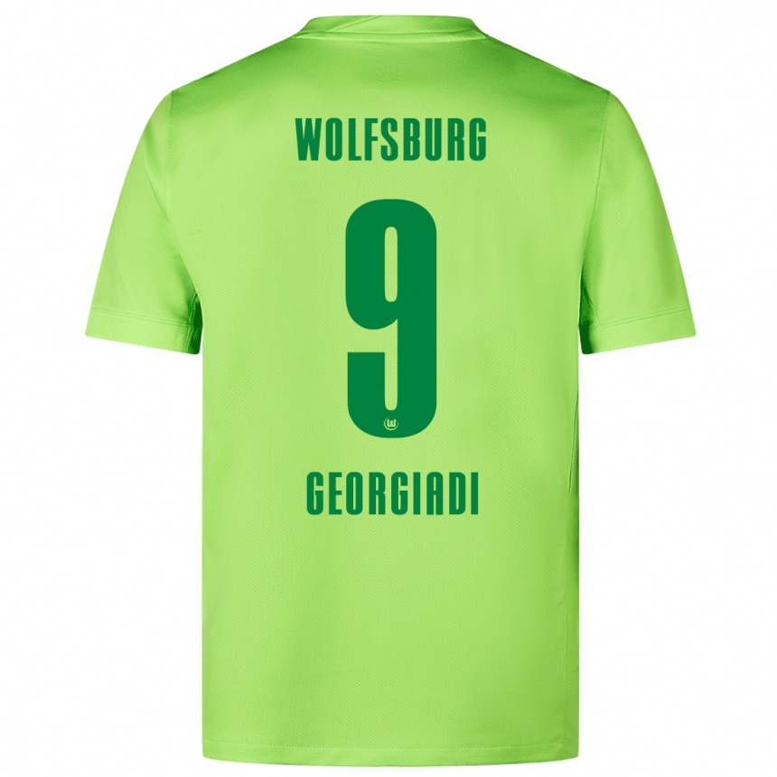 Gyermek Labdarúgás Alexander Georgiadi #9 Fluoreszkáló Zöld Hazai Jersey 2024/25 Mez Póló Ing