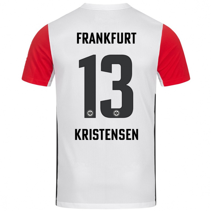 Gyermek Labdarúgás Rasmus Kristensen #13 Fehér Piros Hazai Jersey 2024/25 Mez Póló Ing