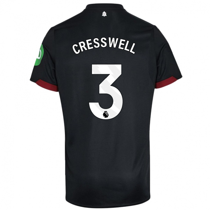 Gyermek Labdarúgás Aaron Cresswell #3 Fekete Fehér Idegenbeli Jersey 2024/25 Mez Póló Ing