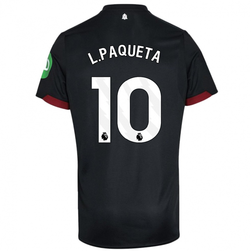 Gyermek Labdarúgás Lucas Paqueta #10 Fekete Fehér Idegenbeli Jersey 2024/25 Mez Póló Ing