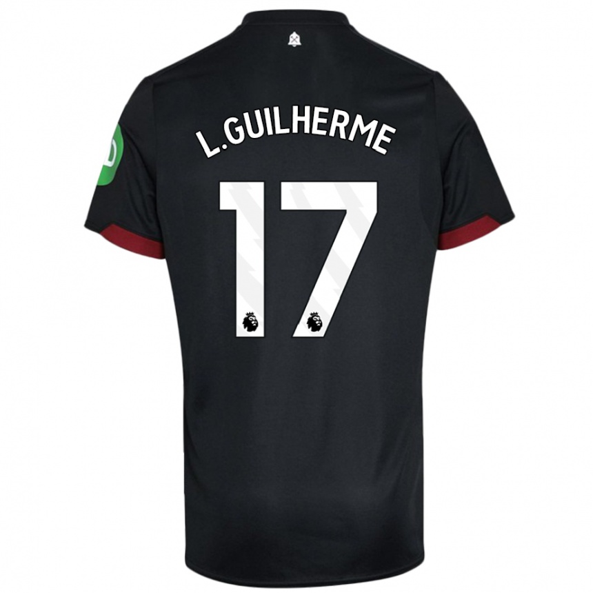 Gyermek Labdarúgás Luis Guilherme #17 Fekete Fehér Idegenbeli Jersey 2024/25 Mez Póló Ing