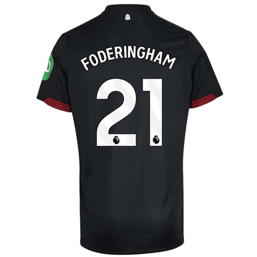 Gyermek Labdarúgás Wes Foderingham #21 Fekete Fehér Idegenbeli Jersey 2024/25 Mez Póló Ing