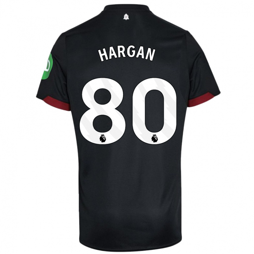 Gyermek Labdarúgás Riley Hargan #80 Fekete Fehér Idegenbeli Jersey 2024/25 Mez Póló Ing