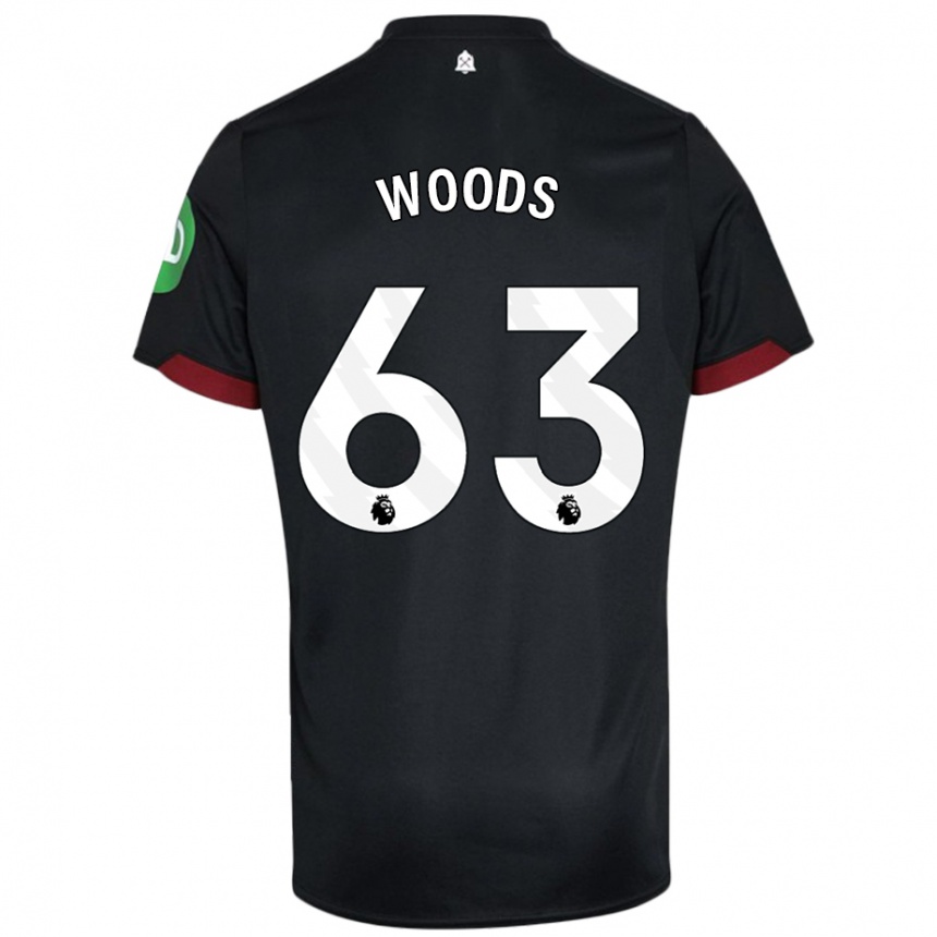 Gyermek Labdarúgás Archie Woods #63 Fekete Fehér Idegenbeli Jersey 2024/25 Mez Póló Ing