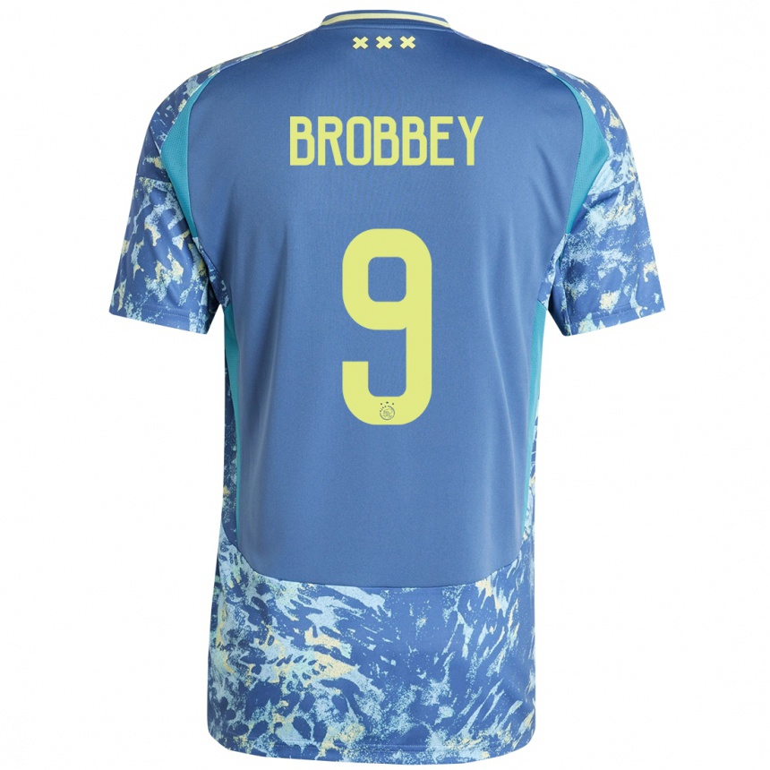 Gyermek Labdarúgás Brian Brobbey #9 Szürke Kék Sárga Idegenbeli Jersey 2024/25 Mez Póló Ing