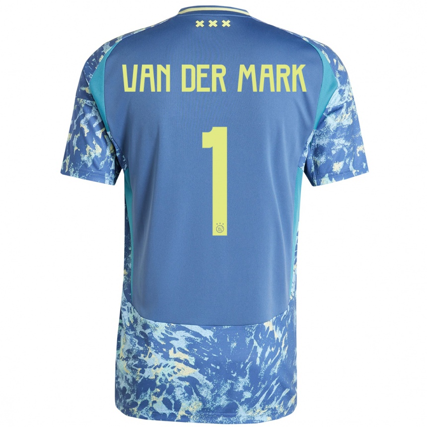 Gyermek Labdarúgás Jesper Van Der Mark #1 Szürke Kék Sárga Idegenbeli Jersey 2024/25 Mez Póló Ing