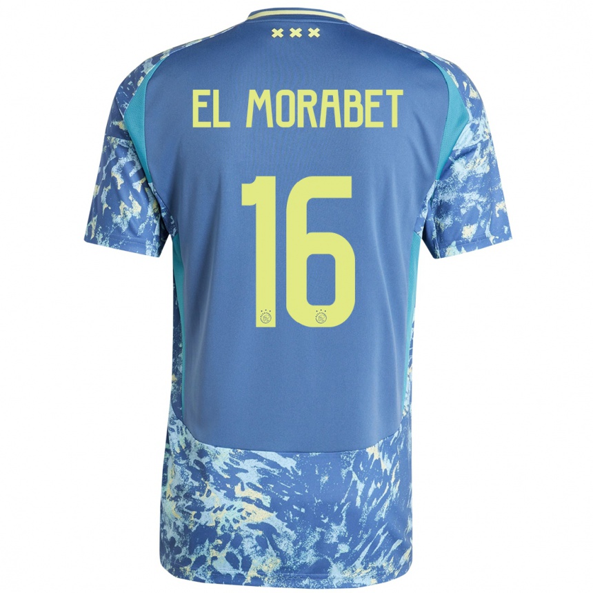 Gyermek Labdarúgás Younes El Morabet #16 Szürke Kék Sárga Idegenbeli Jersey 2024/25 Mez Póló Ing