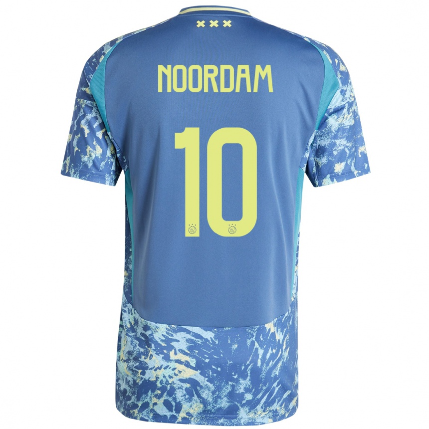 Gyermek Labdarúgás Nadine Noordam #10 Szürke Kék Sárga Idegenbeli Jersey 2024/25 Mez Póló Ing