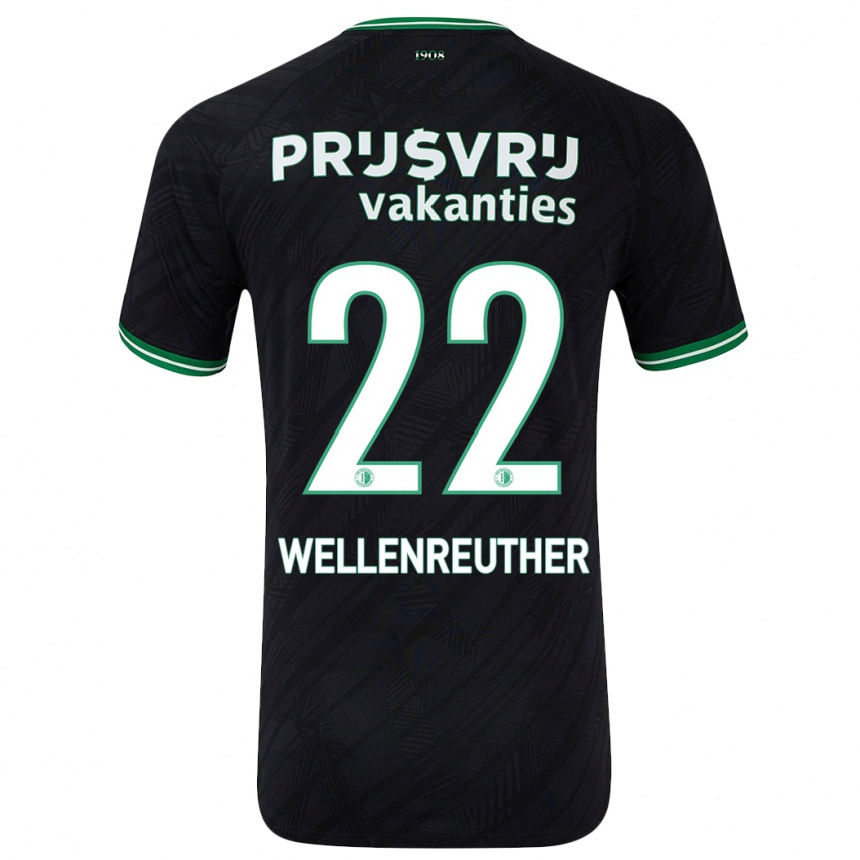 Gyermek Labdarúgás Timon Wellenreuther #22 Fekete Zöld Idegenbeli Jersey 2024/25 Mez Póló Ing