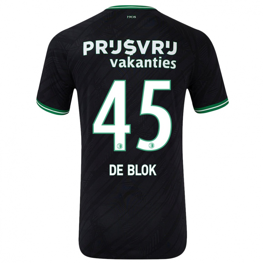 Gyermek Labdarúgás Lars De Blok #45 Fekete Zöld Idegenbeli Jersey 2024/25 Mez Póló Ing