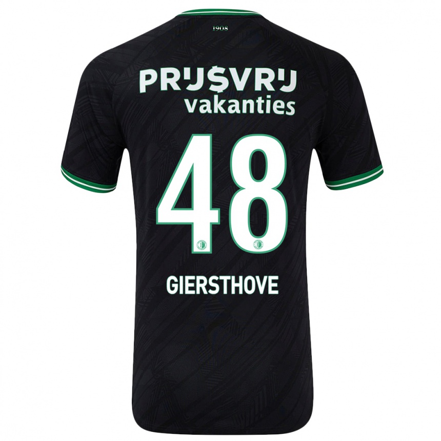 Gyermek Labdarúgás Djomar Giersthove #48 Fekete Zöld Idegenbeli Jersey 2024/25 Mez Póló Ing