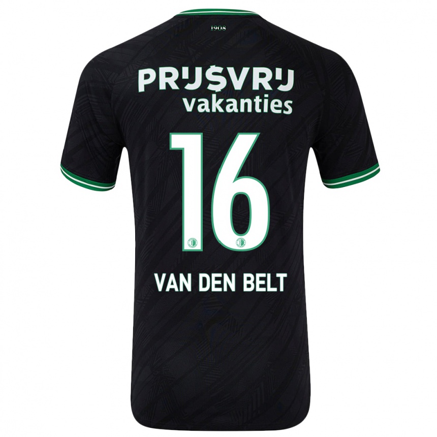 Gyermek Labdarúgás Thomas Van Den Belt #16 Fekete Zöld Idegenbeli Jersey 2024/25 Mez Póló Ing