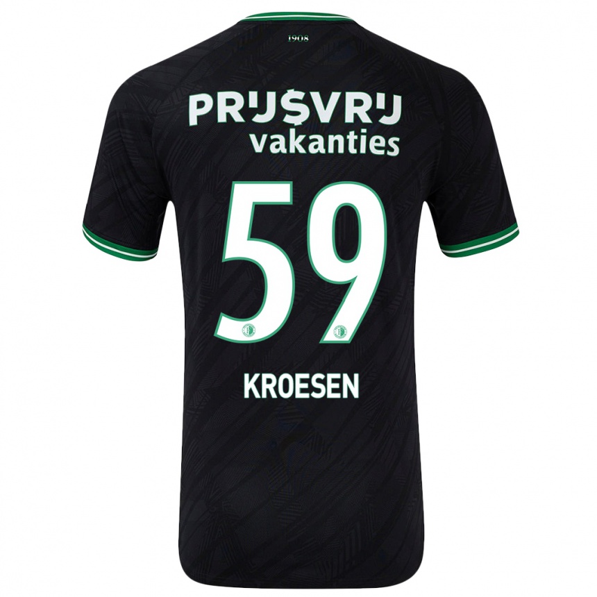 Gyermek Labdarúgás Jaimy Kroesen #59 Fekete Zöld Idegenbeli Jersey 2024/25 Mez Póló Ing