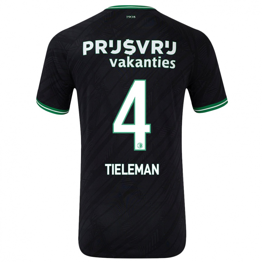 Gyermek Labdarúgás Jerry Tieleman #4 Fekete Zöld Idegenbeli Jersey 2024/25 Mez Póló Ing