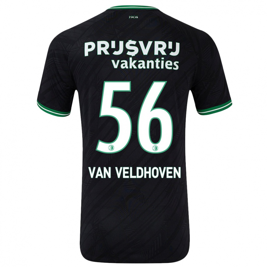 Gyermek Labdarúgás Kars Van Veldhoven #56 Fekete Zöld Idegenbeli Jersey 2024/25 Mez Póló Ing