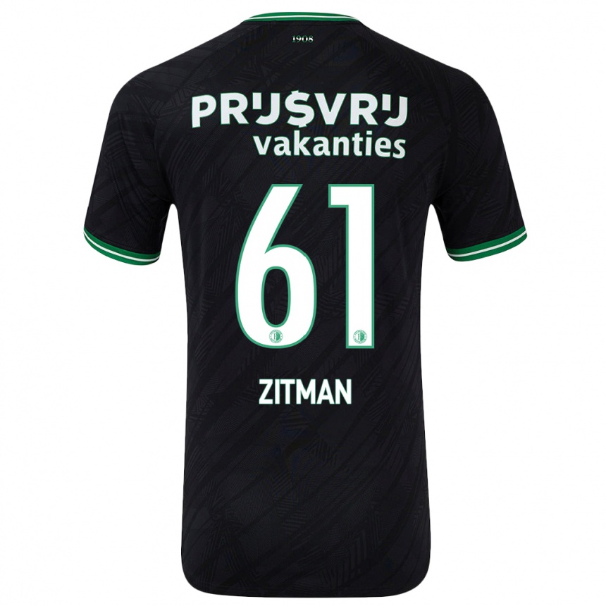 Gyermek Labdarúgás Sven Zitman #61 Fekete Zöld Idegenbeli Jersey 2024/25 Mez Póló Ing