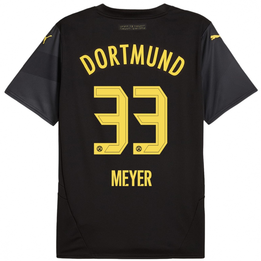 Gyermek Labdarúgás Alexander Meyer #33 Fekete Sárga Idegenbeli Jersey 2024/25 Mez Póló Ing