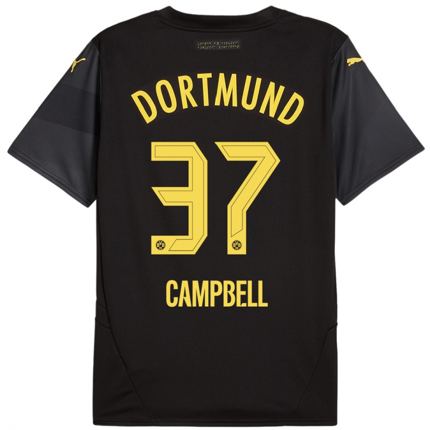 Gyermek Labdarúgás Cole Campbell #37 Fekete Sárga Idegenbeli Jersey 2024/25 Mez Póló Ing