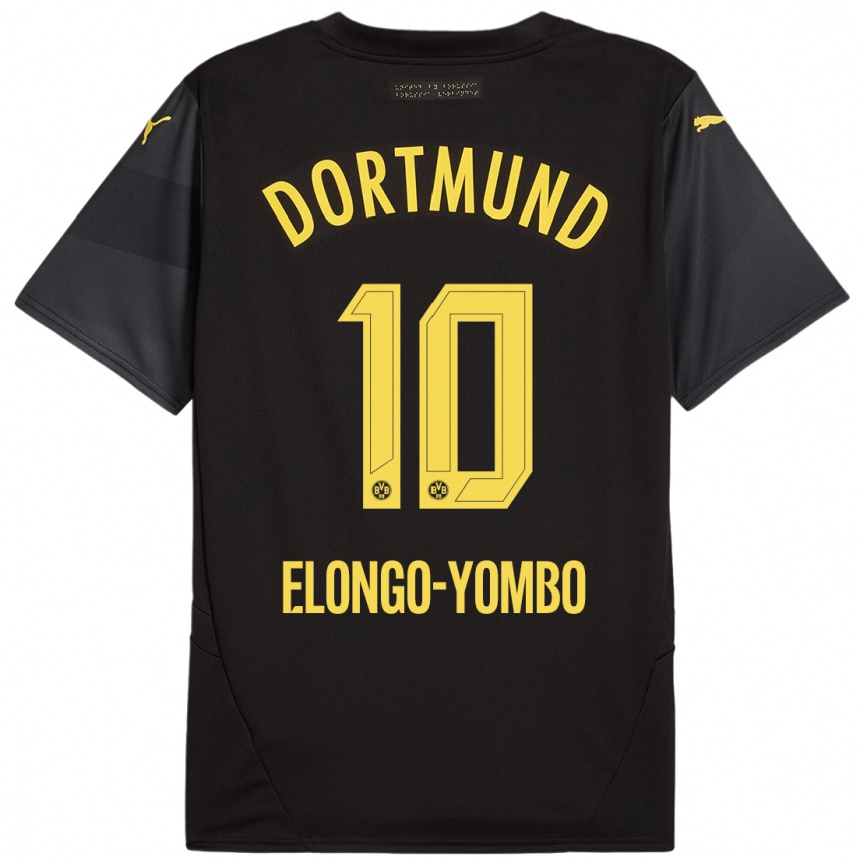 Gyermek Labdarúgás Rodney Elongo-Yombo #10 Fekete Sárga Idegenbeli Jersey 2024/25 Mez Póló Ing