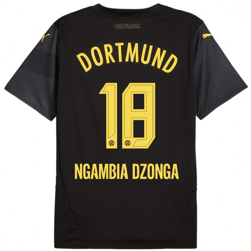 Gyermek Labdarúgás Diego Ngambia Dzonga #18 Fekete Sárga Idegenbeli Jersey 2024/25 Mez Póló Ing