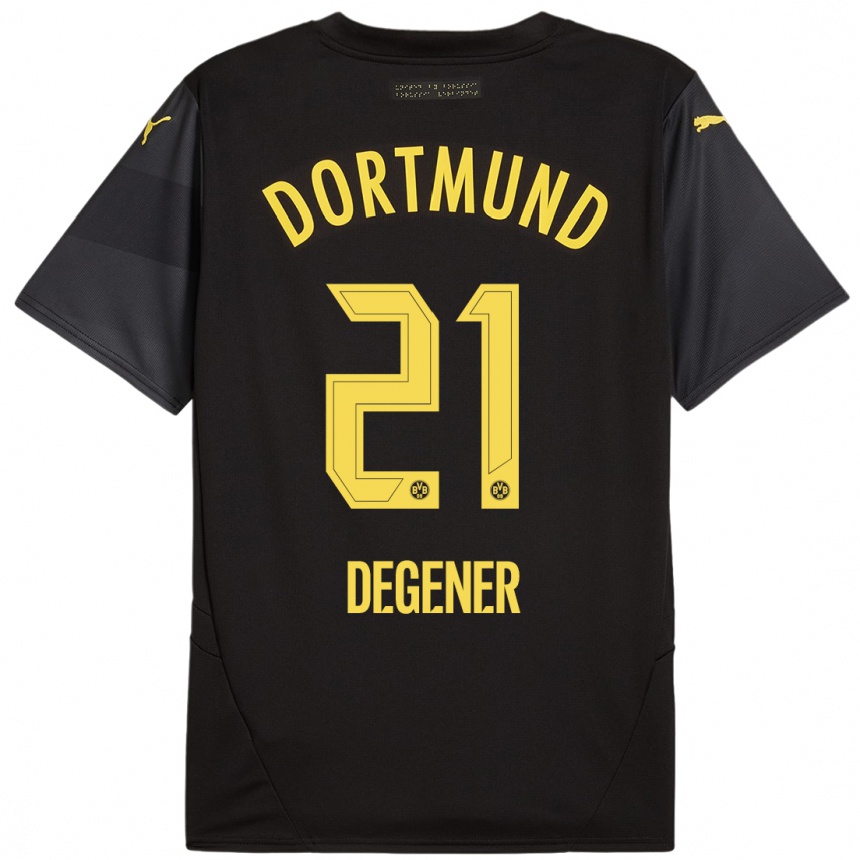 Gyermek Labdarúgás Tim Degener #21 Fekete Sárga Idegenbeli Jersey 2024/25 Mez Póló Ing