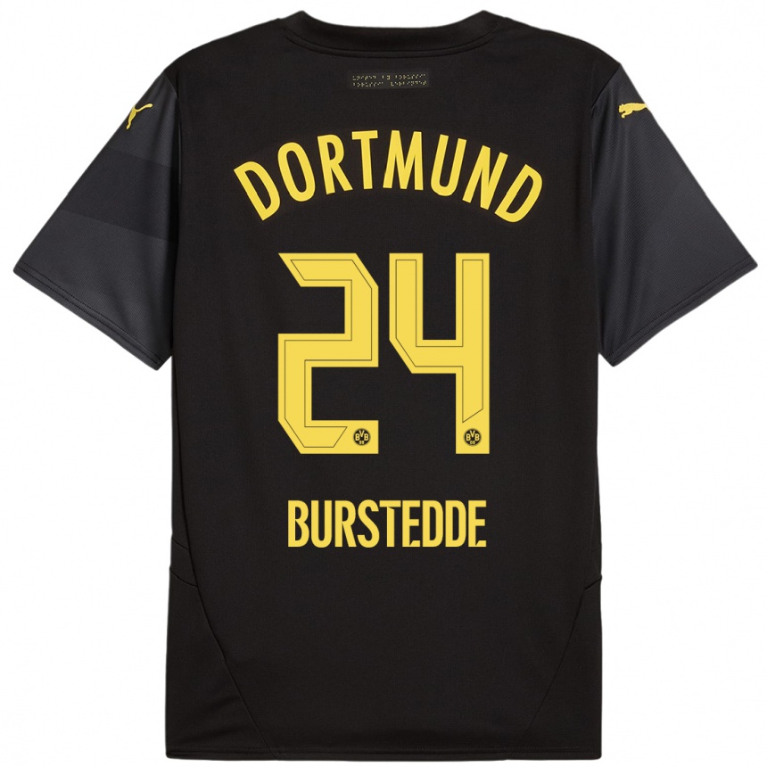 Gyermek Labdarúgás Joshua Burstedde #24 Fekete Sárga Idegenbeli Jersey 2024/25 Mez Póló Ing