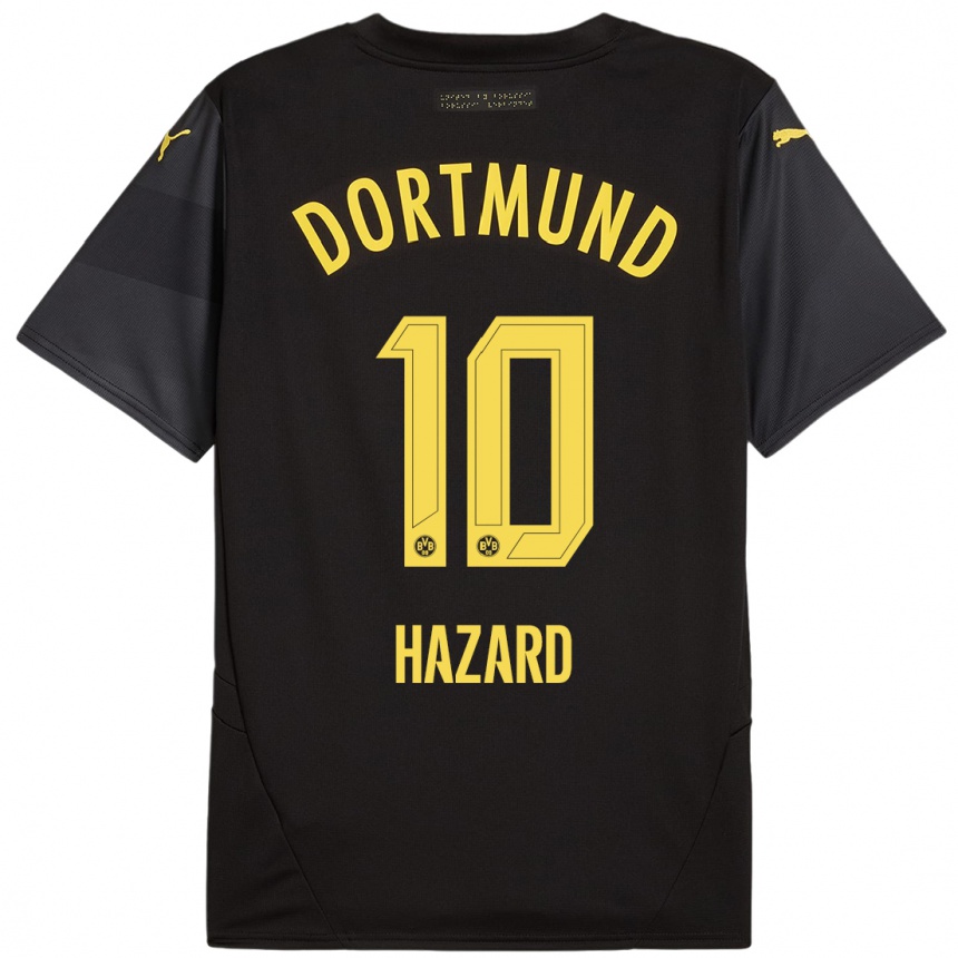 Gyermek Labdarúgás Thorgan Hazard #10 Fekete Sárga Idegenbeli Jersey 2024/25 Mez Póló Ing