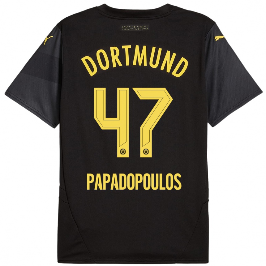 Gyermek Labdarúgás Antonios Papadopoulos #47 Fekete Sárga Idegenbeli Jersey 2024/25 Mez Póló Ing