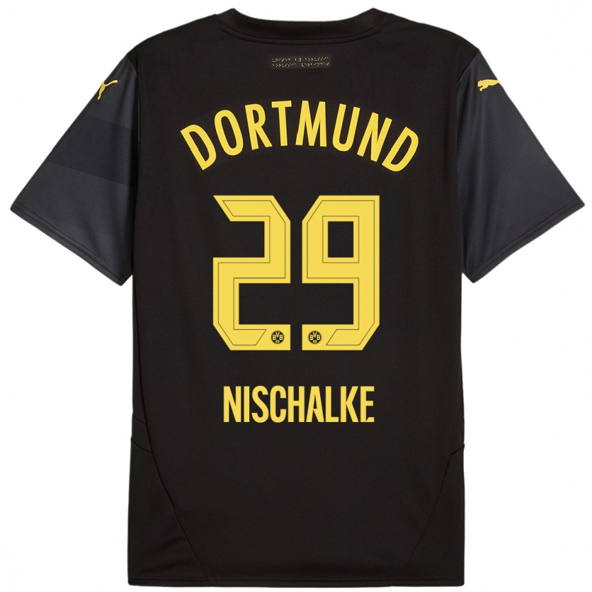 Gyermek Labdarúgás Jermain Nischalke #29 Fekete Sárga Idegenbeli Jersey 2024/25 Mez Póló Ing