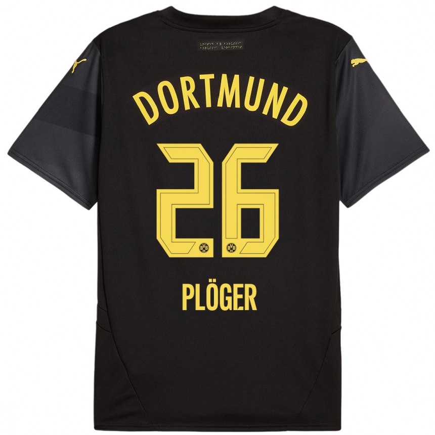 Gyermek Labdarúgás Dustin Plöger #26 Fekete Sárga Idegenbeli Jersey 2024/25 Mez Póló Ing