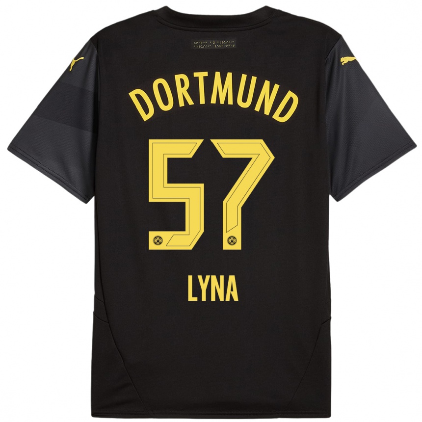 Gyermek Labdarúgás Schwarz Lyna #57 Fekete Sárga Idegenbeli Jersey 2024/25 Mez Póló Ing