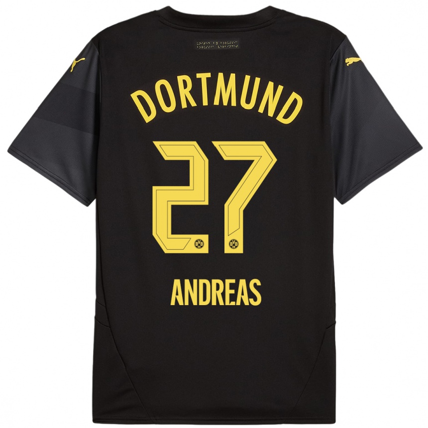 Gyermek Labdarúgás Kuno Andreas #27 Fekete Sárga Idegenbeli Jersey 2024/25 Mez Póló Ing