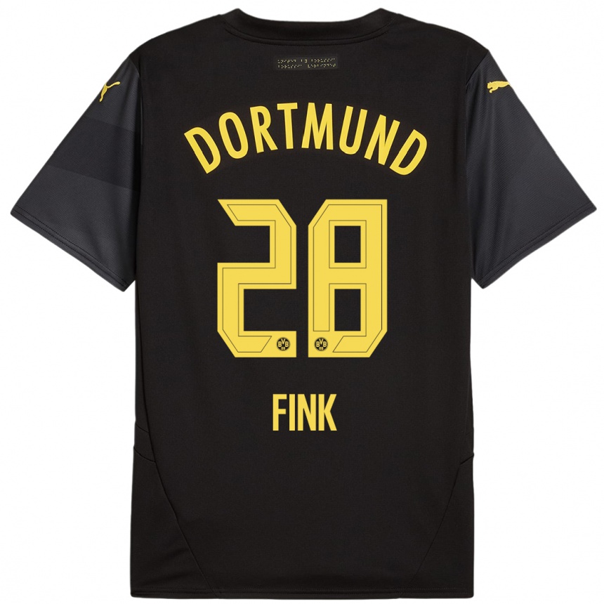 Gyermek Labdarúgás Bradley Fink #28 Fekete Sárga Idegenbeli Jersey 2024/25 Mez Póló Ing