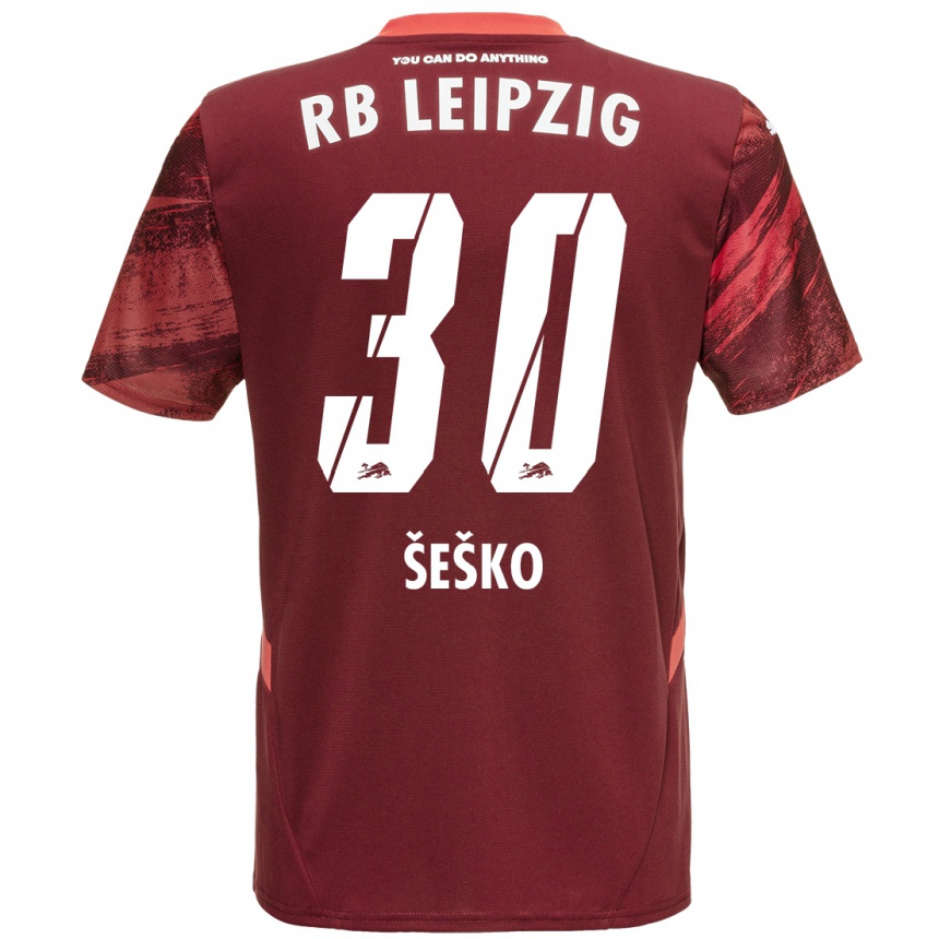 Gyermek Labdarúgás Benjamin Sesko #30 Burgundia Idegenbeli Jersey 2024/25 Mez Póló Ing