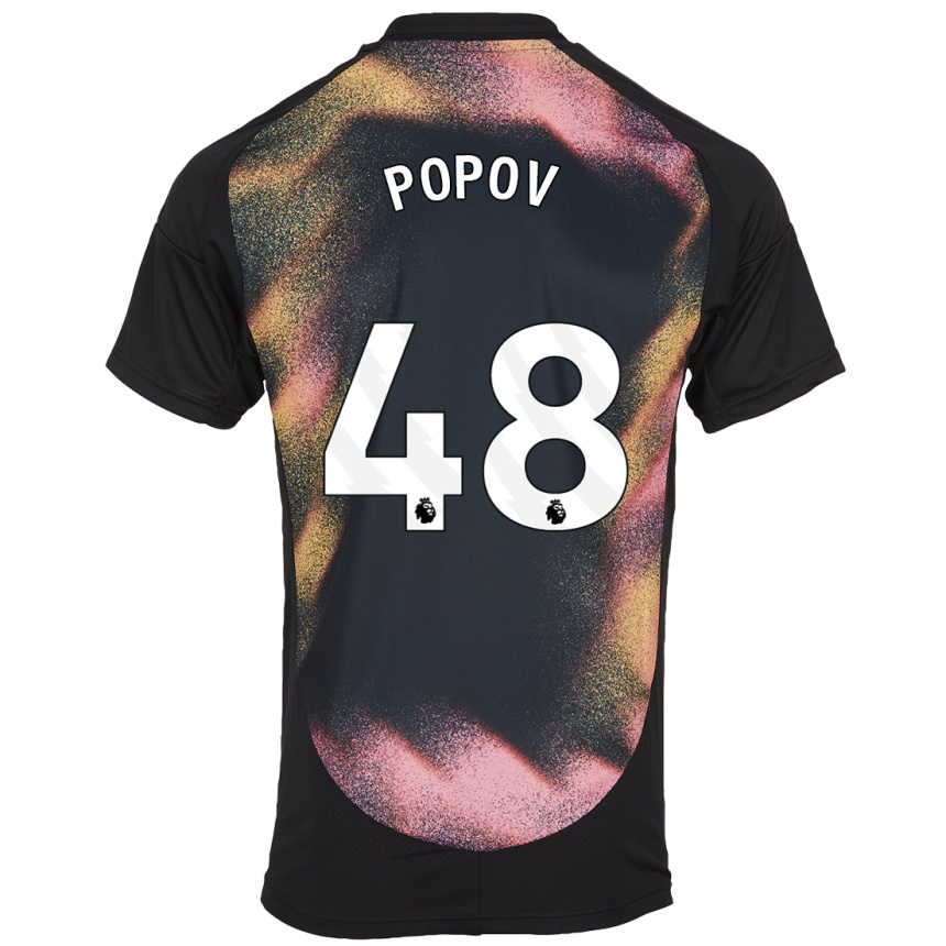 Gyermek Labdarúgás Chris Popov #48 Fekete Fehér Idegenbeli Jersey 2024/25 Mez Póló Ing