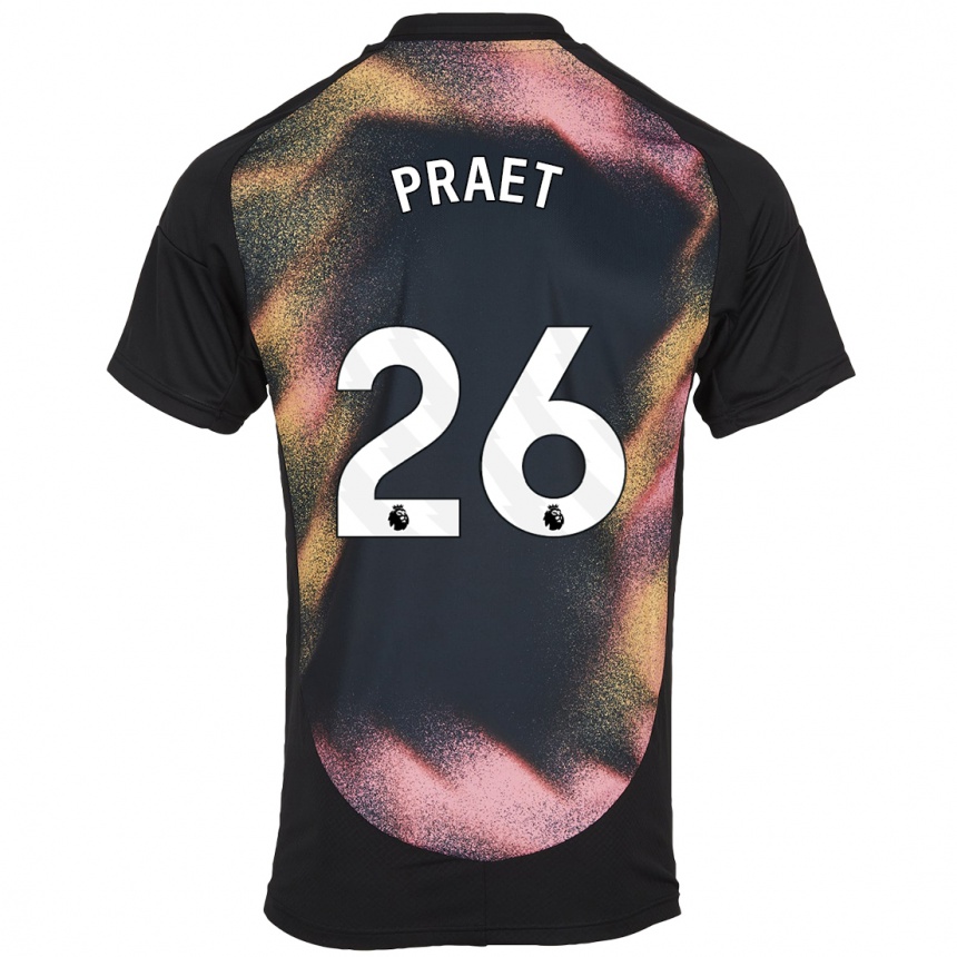 Gyermek Labdarúgás Dennis Praet #26 Fekete Fehér Idegenbeli Jersey 2024/25 Mez Póló Ing