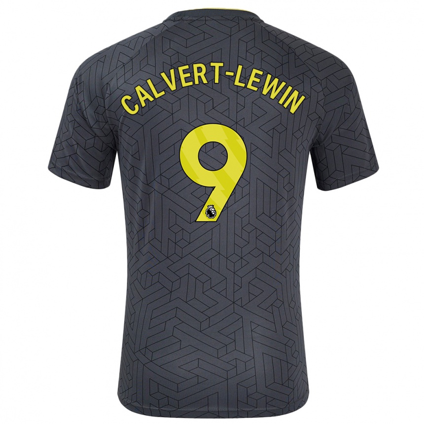 Gyermek Labdarúgás Dominic Calvert-Lewin #9 Fekete Sárga Idegenbeli Jersey 2024/25 Mez Póló Ing