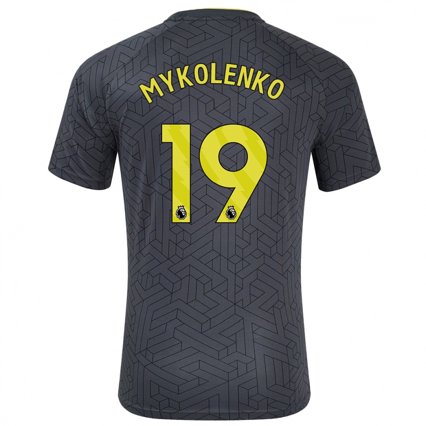 Gyermek Labdarúgás Vitaliy Mykolenko #19 Fekete Sárga Idegenbeli Jersey 2024/25 Mez Póló Ing