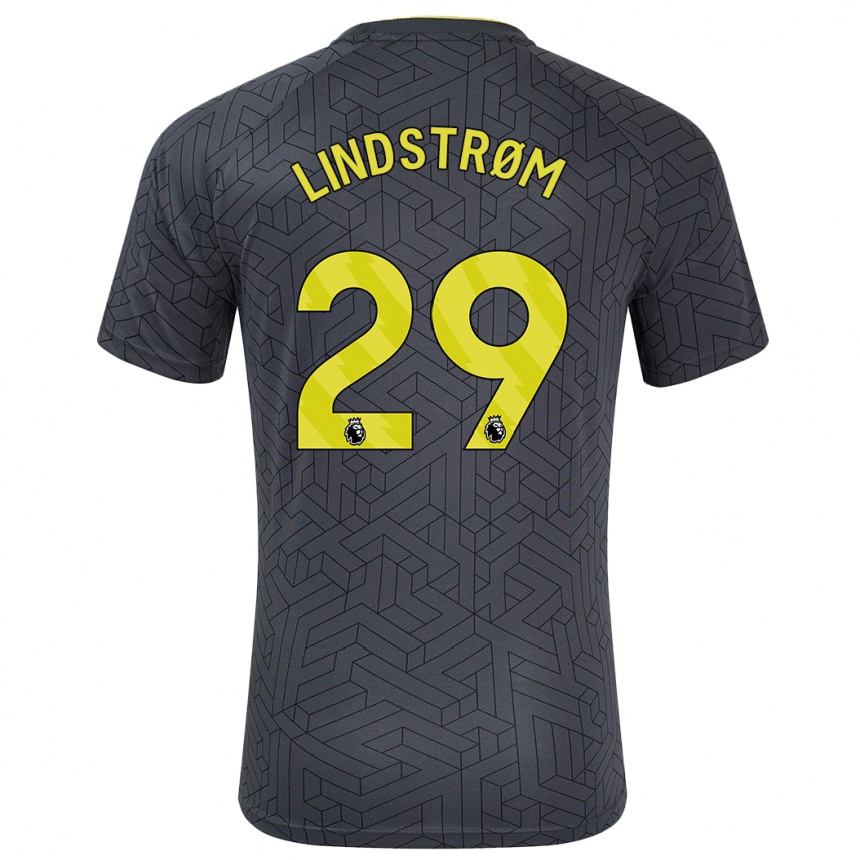 Gyermek Labdarúgás Jesper Lindstrøm #29 Fekete Sárga Idegenbeli Jersey 2024/25 Mez Póló Ing