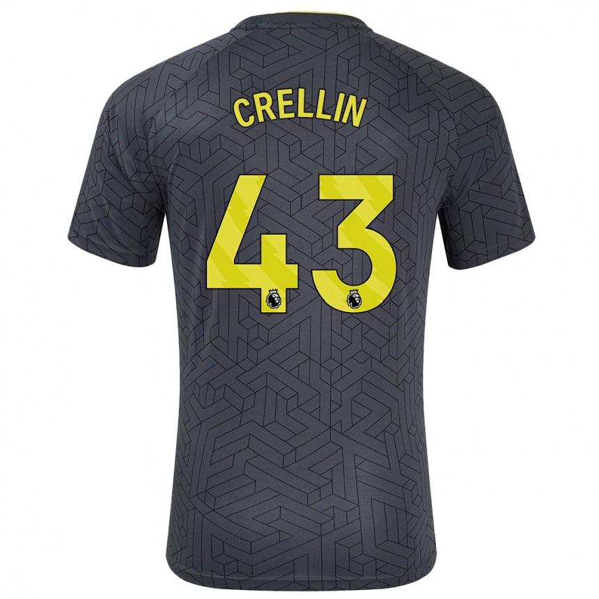 Gyermek Labdarúgás Billy Crellin #43 Fekete Sárga Idegenbeli Jersey 2024/25 Mez Póló Ing