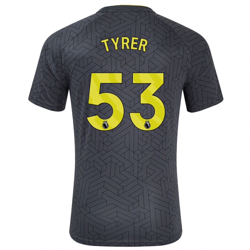 Gyermek Labdarúgás Harry Tyrer #53 Fekete Sárga Idegenbeli Jersey 2024/25 Mez Póló Ing