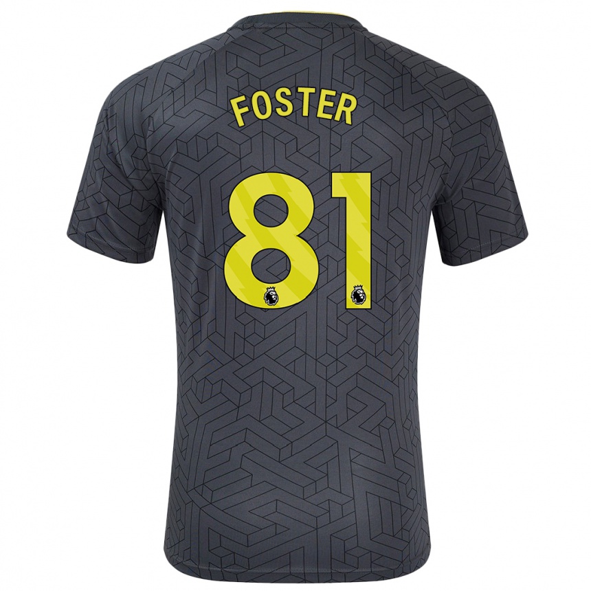 Gyermek Labdarúgás Harvey Foster #81 Fekete Sárga Idegenbeli Jersey 2024/25 Mez Póló Ing