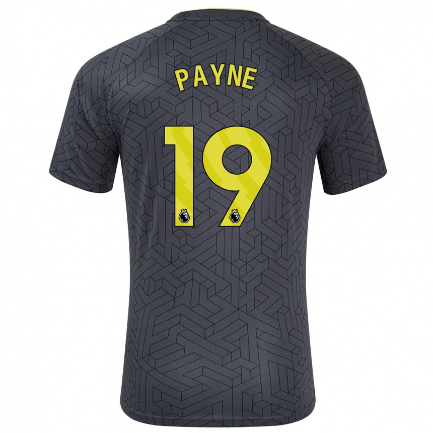 Gyermek Labdarúgás Heather Payne #19 Fekete Sárga Idegenbeli Jersey 2024/25 Mez Póló Ing