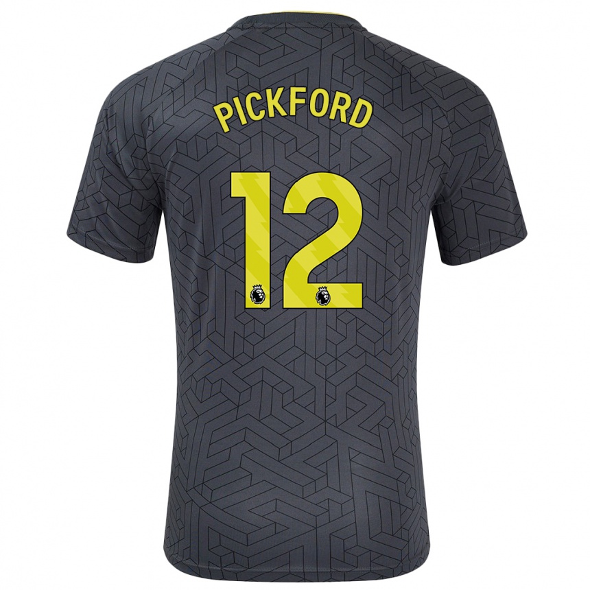 Gyermek Labdarúgás Jordan Pickford #12 Fekete Sárga Idegenbeli Jersey 2024/25 Mez Póló Ing