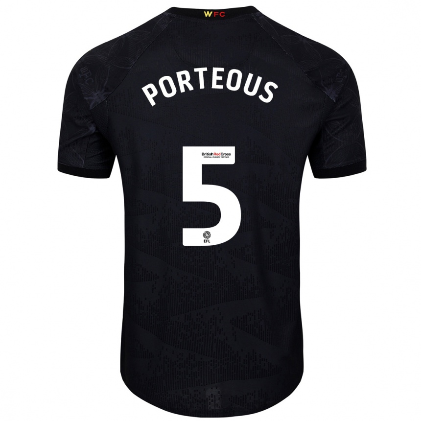 Gyermek Labdarúgás Ryan Porteous #5 Fekete Fehér Idegenbeli Jersey 2024/25 Mez Póló Ing