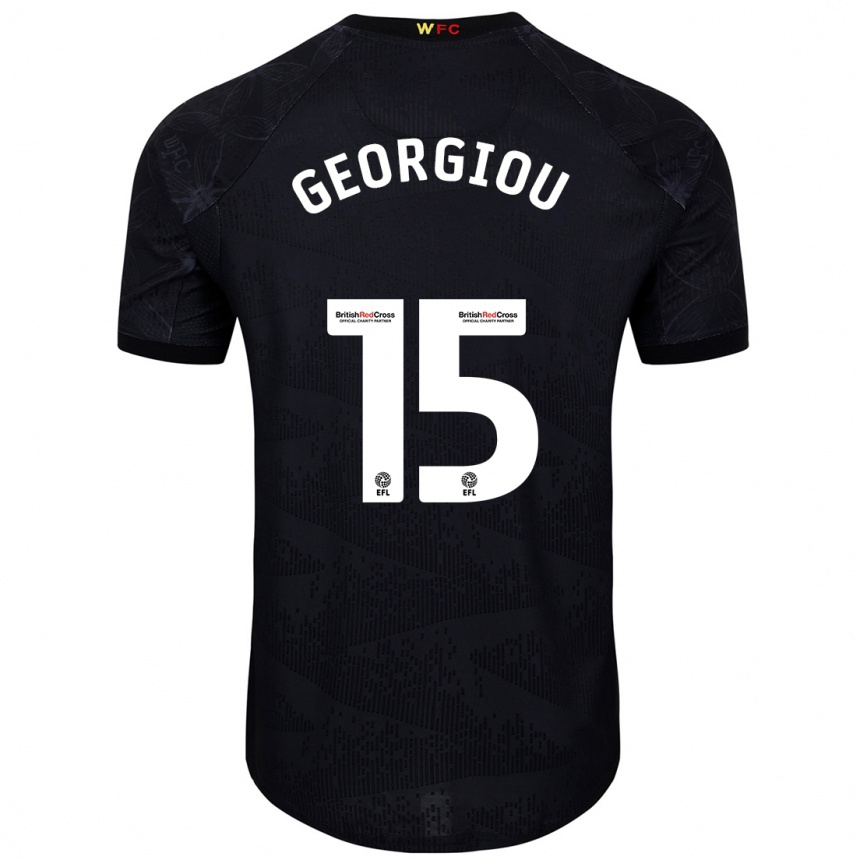 Gyermek Labdarúgás Andria Georgiou #15 Fekete Fehér Idegenbeli Jersey 2024/25 Mez Póló Ing