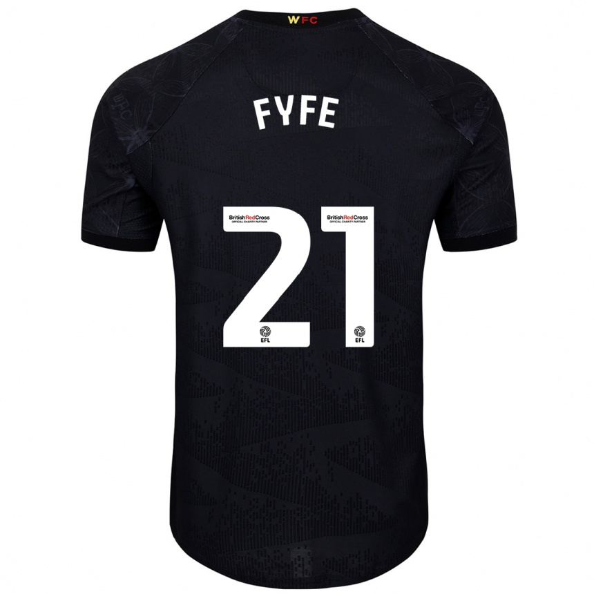 Gyermek Labdarúgás Flo Fyfe #21 Fekete Fehér Idegenbeli Jersey 2024/25 Mez Póló Ing