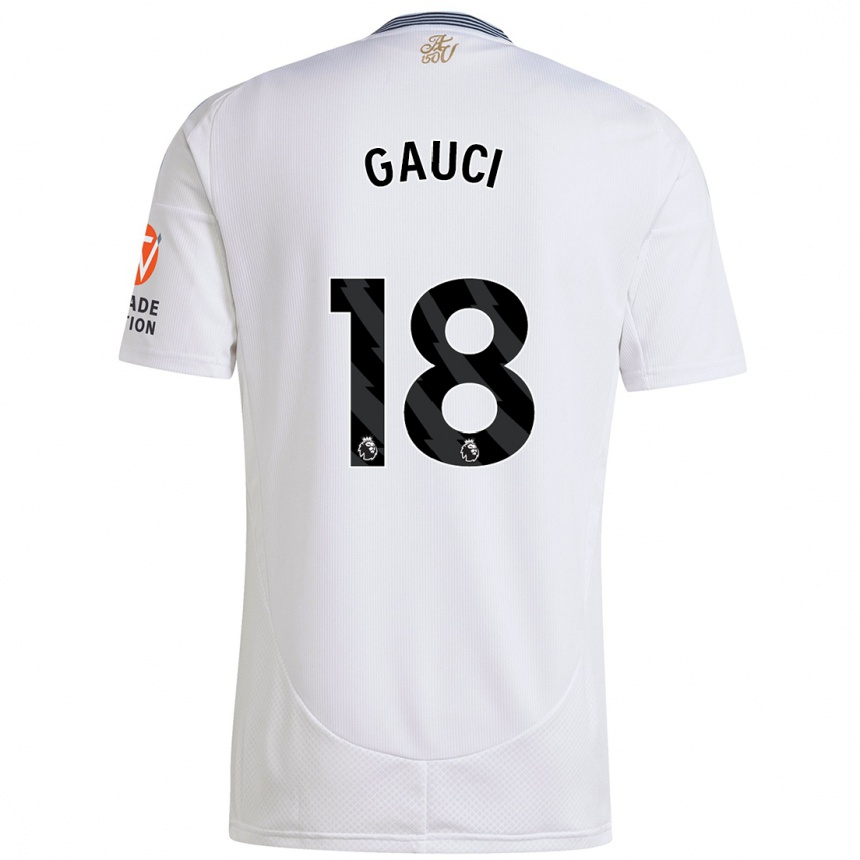 Gyermek Labdarúgás Joe Gauci #18 Fehér Idegenbeli Jersey 2024/25 Mez Póló Ing