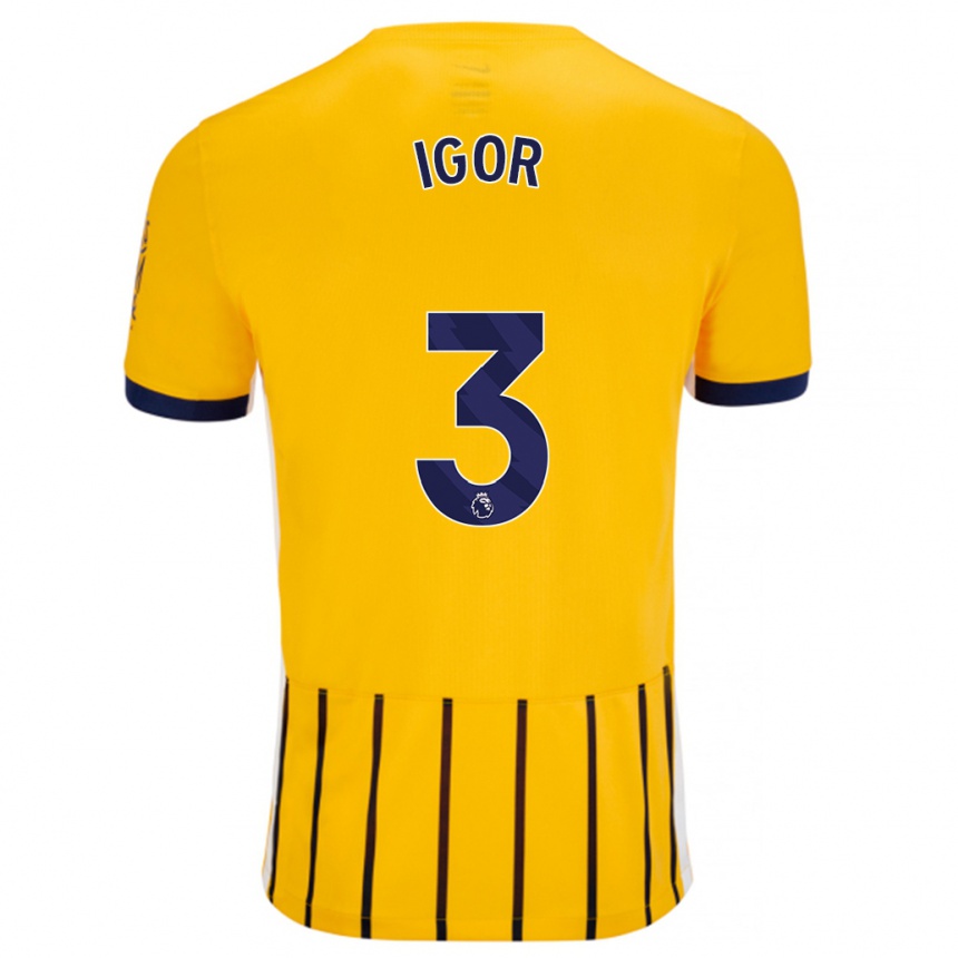 Gyermek Labdarúgás Igor #3 Arany Kék Csíkos Idegenbeli Jersey 2024/25 Mez Póló Ing