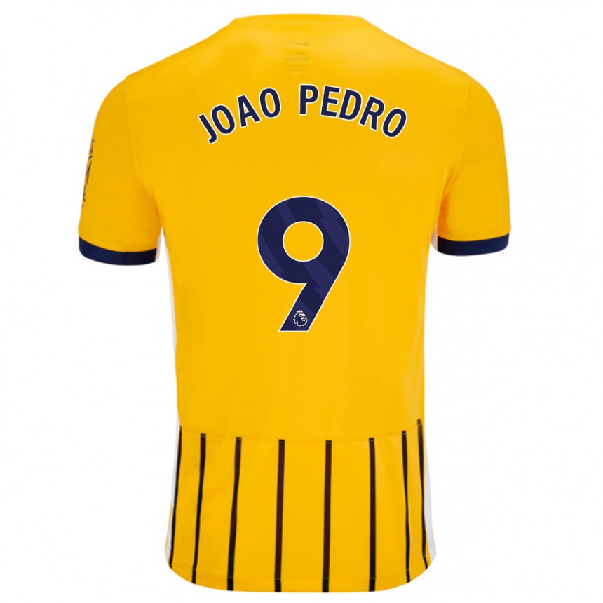 Gyermek Labdarúgás João Pedro #9 Arany Kék Csíkos Idegenbeli Jersey 2024/25 Mez Póló Ing